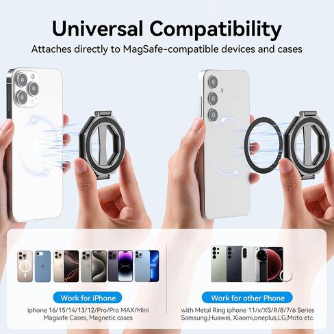 Octagonal Dual Magnetic Foldable 360° Rotating Phone Holder Car Desktop Fitness Universal Use Compatible with iPhone 12-16 Pro Max/Android No Worry Cellphone Drop Strong Magnetism(Black) in Saudi Arabia