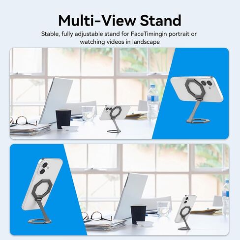 Octagonal Dual Magnetic Foldable 360° Rotating Phone Holder Car Desktop Fitness Universal Use Compatible with iPhone 12-16 Pro Max/Android No Worry Cellphone Drop Strong Magnetism(Black) in Saudi Arabia