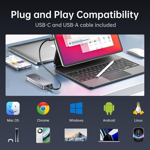 SSK NVME SSD العلبة ، 20 جيجابت في الثانية PCIE M.2 العلبة SSD CASE ، NVME إلى USB C 3.2GEN2X2 محول 2280/2260/2242/2230 القارئ M-KEY/B+M مفتاح مع مؤشر LED Aluminum Sloy in Saudi Arabia