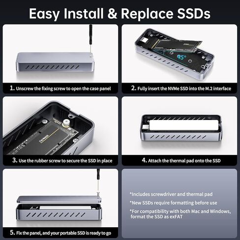 SSK NVME SSD العلبة ، 20 جيجابت في الثانية PCIE M.2 العلبة SSD CASE ، NVME إلى USB C 3.2GEN2X2 محول 2280/2260/2242/2230 القارئ M-KEY/B+M مفتاح مع مؤشر LED Aluminum Sloy in Saudi Arabia