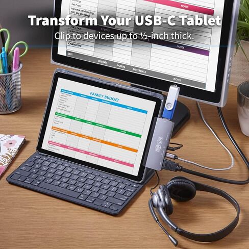 Tripp Lite USB-C Dock مع 4K HDMI ، USB-A ، فتحات بطاقة الذاكرة ، شحن PD ، محور محمول ، Thunderbolt 3 متوافق ، رمادي (U442-Dock15-S) in Kuwait