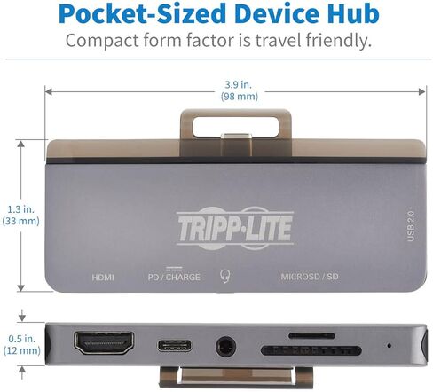 Tripp Lite USB-C Dock مع 4K HDMI ، USB-A ، فتحات بطاقة الذاكرة ، شحن PD ، محور محمول ، Thunderbolt 3 متوافق ، رمادي (U442-Dock15-S) in Kuwait