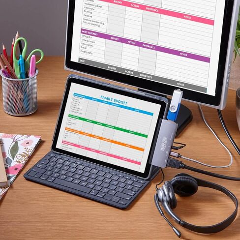Tripp Lite USB-C Dock مع 4K HDMI ، USB-A ، فتحات بطاقة الذاكرة ، شحن PD ، محور محمول ، Thunderbolt 3 متوافق ، رمادي (U442-Dock15-S) in Kuwait