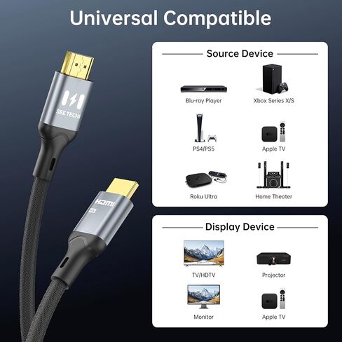 4K HDMI Cable 6.6FT/2M, Certified Ultra High Speed HDMI to HDMI Cable Braided Cord-4K@60Hz, DTS:X, HDCP 2.2 & 2.3, HDR 10 Compatible with Roku TV/PS5/HDTV in Saudi Arabia