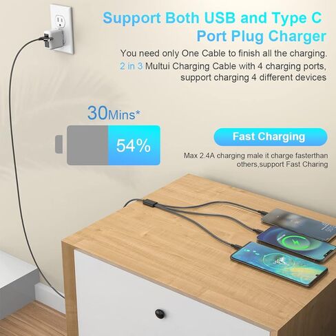 Multi 5 in 1 Universal USB C Fast Charging Cable 10FT/3M USB Long iPhone Charger Cord USB A/C to Lightning +Type C+Micro USB Nylon Braided Sync Charger Cord Adapter for Android/iPhone/Tablets-Black in Saudi Arabia