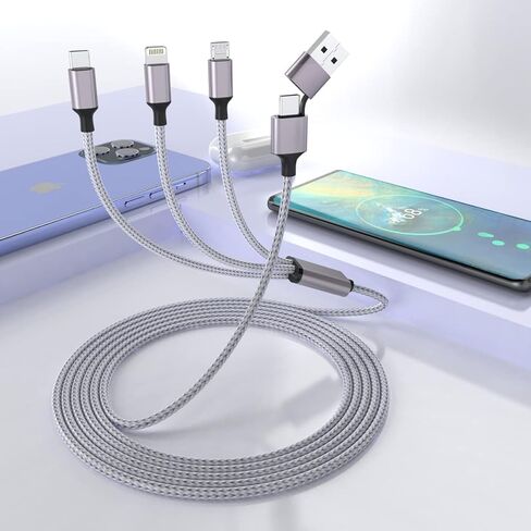 Multi 5 in 1 Universal USB C Fast Charging Cable 10FT/3M USB Long iPhone Charger Cord USB A/C to Lightning +Type C+Micro USB Nylon Braided Sync Charger Cord Adapter for Android/iPhone/Tablets-Black in Saudi Arabia
