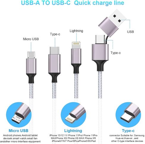 Multi 5 in 1 Universal USB C Fast Charging Cable 10FT/3M USB Long iPhone Charger Cord USB A/C to Lightning +Type C+Micro USB Nylon Braided Sync Charger Cord Adapter for Android/iPhone/Tablets-Black in Saudi Arabia