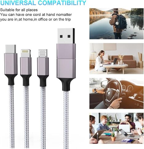 Multi 5 in 1 Universal USB C Fast Charging Cable 10FT/3M USB Long iPhone Charger Cord USB A/C to Lightning +Type C+Micro USB Nylon Braided Sync Charger Cord Adapter for Android/iPhone/Tablets-Black in Saudi Arabia