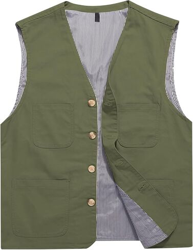 HangNiFang Men's Casual Denim Cotton Utility Vest Button Up Outdoor Pocketed Waistcoat in Saudi Arabia