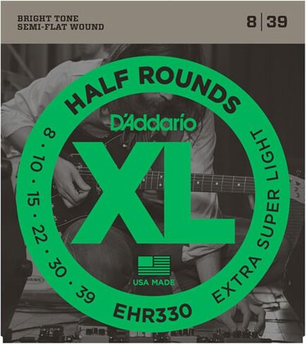 D'Addario Guitar Strings - XL Half Rounds Electric Guitar Strings - Semi-Flat Wound - Bright Tone, Smooth Feel, Reduced Finger Noise - EHR310 - Regular Light, 10-46 in Saudi Arabia
