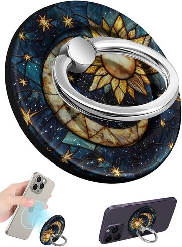 لصالح حامل حلقة الهاتف المغناطيسي متوافق مع Magsafe للنساء الفتيات - Cute Sun Moon Design Magnet Phone Grip Ring Stand for iPhone 16 Pro Max/16 Pro/16/15/14/13/13 in Kuwait