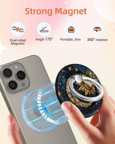لصالح حامل حلقة الهاتف المغناطيسي متوافق مع Magsafe للنساء الفتيات - Cute Sun Moon Design Magnet Phone Grip Ring Stand for iPhone 16 Pro Max/16 Pro/16/15/14/13/13 in Kuwait