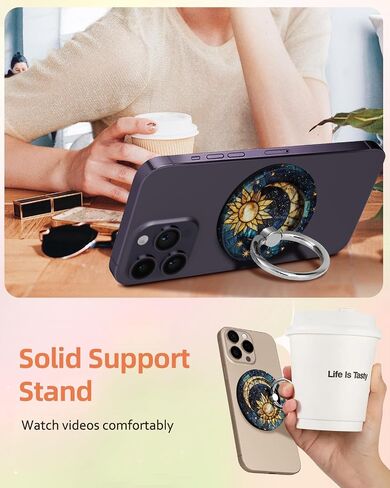 لصالح حامل حلقة الهاتف المغناطيسي متوافق مع Magsafe للنساء الفتيات - Cute Sun Moon Design Magnet Phone Grip Ring Stand for iPhone 16 Pro Max/16 Pro/16/15/14/13/13 in Kuwait