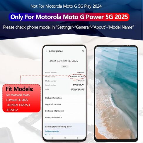 Ywlrong for Motorola Moto G Power 5G 2025 استبدال الشاشة لـ MOTO G Power 5G 2025 XT2515V XT2515-1 XT2515-2 شاشة LCD Display Discipizer Assembly Assembly Assolbly مع أدوات (أسود (أسود (أسود (أسود in Kuwait