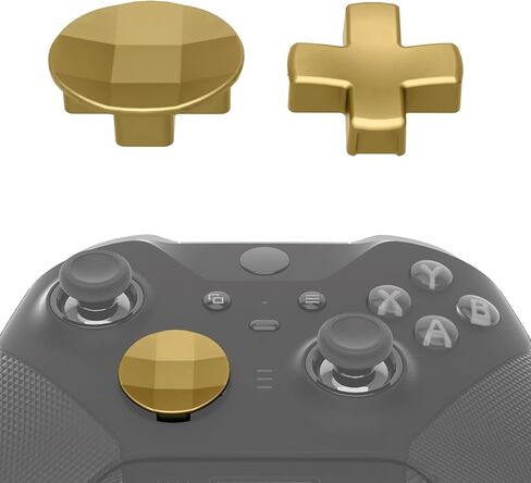eXtremeRate Metalic Hero Gold Magnetic Stainless Steel D-Pads + 6 in 1 Replacement Interchangeable Back Paddles for Xbox One Elite & Elite Series 2 Controller in Saudi Arabia