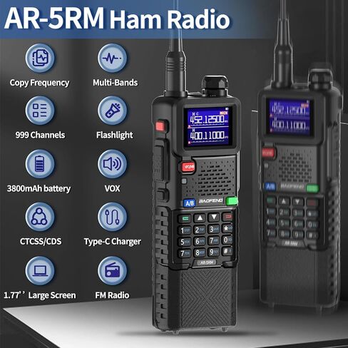 Baofeng Radio Ham Radio Long Range 10W 5RM Handheld ثنائية الاتجاه Radio Noaa Weather Radio DTMF Walkie Talkies Copy Copy 999Ch USB-C Charger 3800mAh Battery Gear (2 Pack) in Saudi Arabia