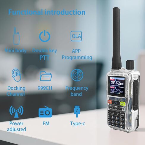 Baofeng UV-5R Mini Radio ، 5R Mini Dual Band Walkie Talkies ، برمجة التطبيقات ، تردد النسخ ، الطاقة 5W ، 999 قناة ، شحن USB-C السريع (الشفافة 2pack) in Saudi Arabia