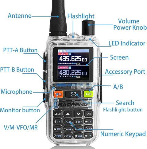 Baofeng UV-5R Mini Radio ، 5R Mini Dual Band Walkie Talkies ، برمجة التطبيقات ، تردد النسخ ، الطاقة 5W ، 999 قناة ، شحن USB-C السريع (الشفافة 2pack) in Saudi Arabia
