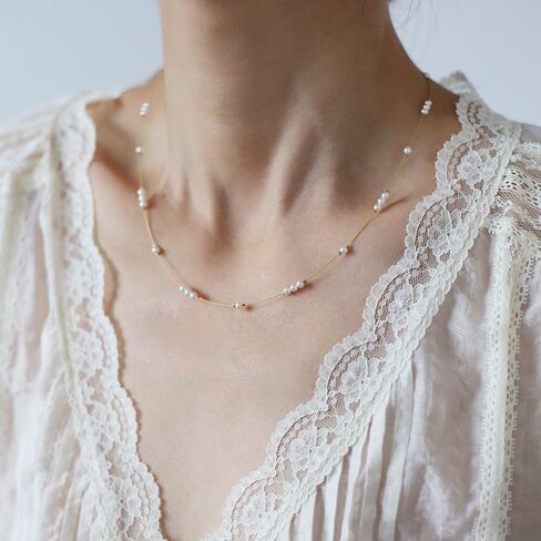 MODAGIRL Floating Illusion Necklace with a 6.6mm Natural Freshwater Pearl Pendant Transparent Invisible Necklace for Women in Saudi Arabia