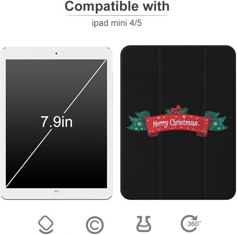 Christmas Ribbon Merry Christmas Case with Pen Holder Slim Lightweight Trifold Stand Compatible with iPad mini 4/5/6 Mini4/5（7.9in） in Saudi Arabia