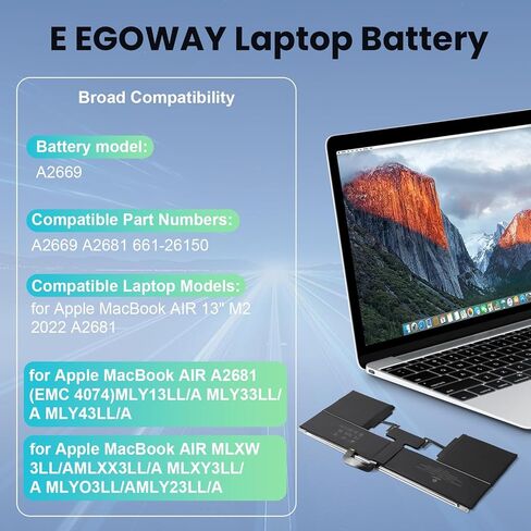 E EGOWAY A2681 A2669 Laptop Battery Replacement for 13 Inch A2681 MacBook Air 14,2 (Late2023), EMC 4074, 4600 mAh Capacity in Saudi Arabia