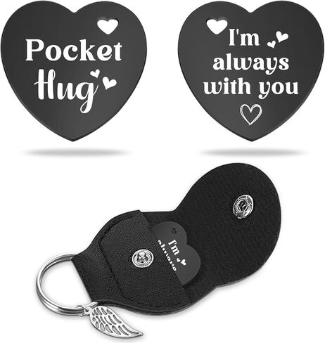 Lasimfa Pocket Hug Never Underestimate The Difference You Made Black Stainless Steel Double-Sided Heart Shaped Token with Leather Bag Long Distance Relationship Keepsake Gift in Saudi Arabia