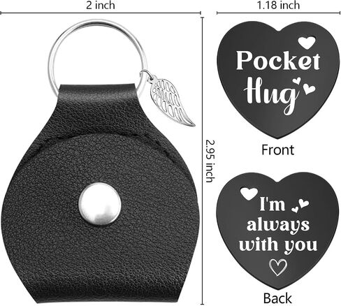 Lasimfa Pocket Hug Never Underestimate The Difference You Made Black Stainless Steel Double-Sided Heart Shaped Token with Leather Bag Long Distance Relationship Keepsake Gift in Saudi Arabia
