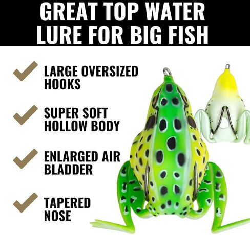 Lunkerhunt - Topwater Fishing Lures for Bass Trout Fishing | Combat Frog Lure for Big Fish | Award Winning Hollow Body Frog Fishing Bait with Weedless Hooks in Saudi Arabia