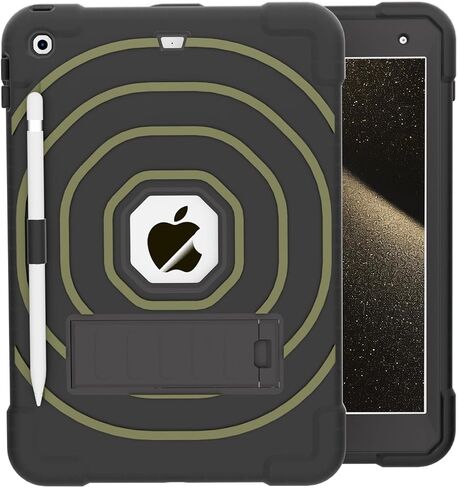 Case Compatible with iPad 10.2 Inch 2021/2020/2019, for iPad 9th/8th/7th Generation Case，Duty Shockproof Rugged Protective with Built-in Stand/Pencil Holde Black+Gold in Saudi Arabia
