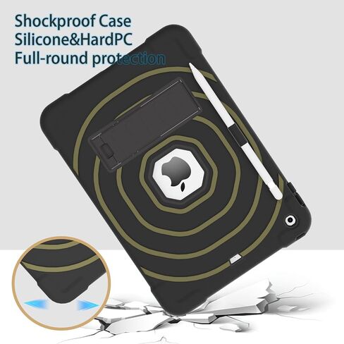 Case Compatible with iPad 10.2 Inch 2021/2020/2019, for iPad 9th/8th/7th Generation Case，Duty Shockproof Rugged Protective with Built-in Stand/Pencil Holde Black+Gold in Saudi Arabia