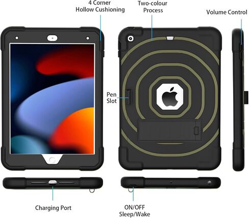 Case Compatible with iPad 10.2 Inch 2021/2020/2019, for iPad 9th/8th/7th Generation Case，Duty Shockproof Rugged Protective with Built-in Stand/Pencil Holde Black+Gold in Saudi Arabia