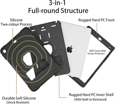Case Compatible with iPad 10.2 Inch 2021/2020/2019, for iPad 9th/8th/7th Generation Case，Duty Shockproof Rugged Protective with Built-in Stand/Pencil Holde Black+Gold in Saudi Arabia