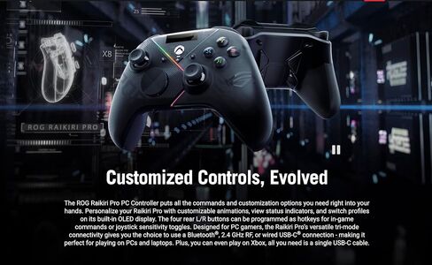 ASUS ROG Raikiri Pro Gaming Controller, Built-in OLED display, OLED 1.3" with 128x40 resolution, Up to 48-hour battery life, For PC and Xbox (Renewed) in Saudi Arabia