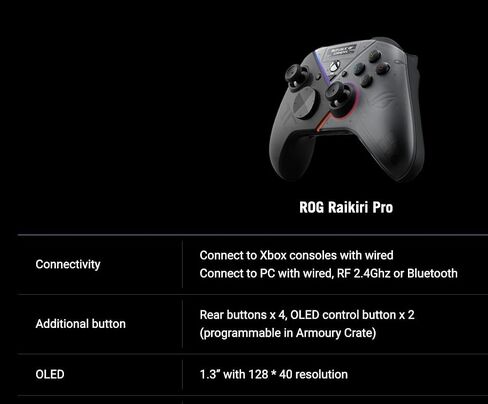 ASUS ROG Raikiri Pro Gaming Controller, Built-in OLED display, OLED 1.3" with 128x40 resolution, Up to 48-hour battery life, For PC and Xbox (Renewed) in Saudi Arabia