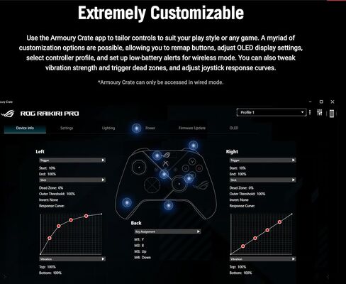 ASUS ROG Raikiri Pro Gaming Controller, Built-in OLED display, OLED 1.3" with 128x40 resolution, Up to 48-hour battery life, For PC and Xbox (Renewed) in Saudi Arabia