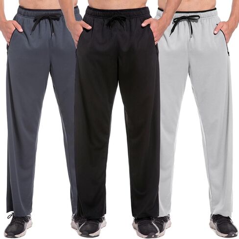SACUIMAN Mens Sweatpants with Zipper Pockets Open Bottom Athletic Pants for Workout,Running,Training,Jogging,Gym in Kuwait