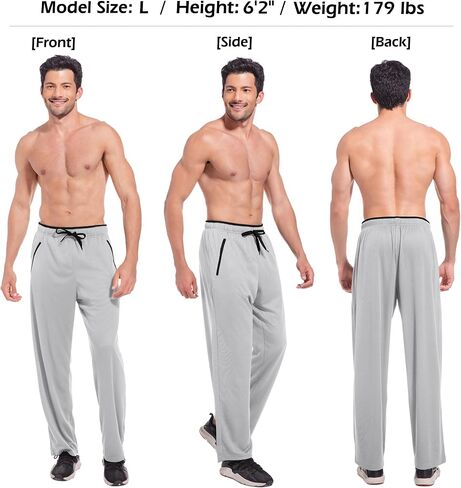 SACUIMAN Mens Sweatpants with Zipper Pockets Open Bottom Athletic Pants for Workout,Running,Training,Jogging,Gym in Kuwait