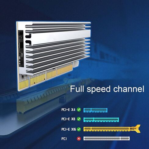 Cuifati M.2 NVME SSD إلى محول PCIE X16/X8/X4 ، SSD إلى بطاقة توسيع PCIE مع الأضواء متعددة الألوان من الألومنيوم ، لـ 2230 2242 2260 2280 M.2 NVME DISK HARD DISK in Kuwait