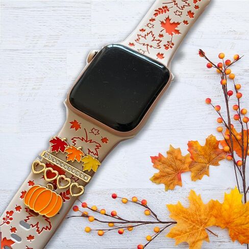 Halloween Fall Engraved Band with Charms Compatible with Apple Watch 38mm 40mm 41mm 42mm 44mm 45mm 46mm 49mm Women,Jullstar Snowfalke Christmas Maple Pumpkin Autumn Skull Holiday Strap for iphone Watch Series 10 9 8 7 SE 6 5 4 3 2 1 in Kuwait
