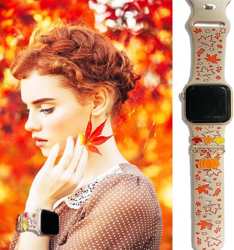 Halloween Fall Engraved Band with Charms Compatible with Apple Watch 38mm 40mm 41mm 42mm 44mm 45mm 46mm 49mm Women,Jullstar Snowfalke Christmas Maple Pumpkin Autumn Skull Holiday Strap for iphone Watch Series 10 9 8 7 SE 6 5 4 3 2 1 in Kuwait