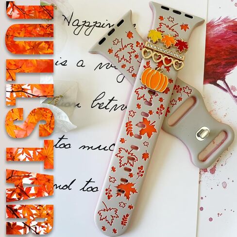 Halloween Fall Engraved Band with Charms Compatible with Apple Watch 38mm 40mm 41mm 42mm 44mm 45mm 46mm 49mm Women,Jullstar Snowfalke Christmas Maple Pumpkin Autumn Skull Holiday Strap for iphone Watch Series 10 9 8 7 SE 6 5 4 3 2 1 in Kuwait