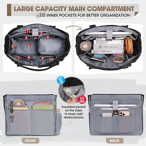 RAINSMORE Teacher Tote Bag with Insulated Lunch Compartment 15.6 inch Laptop Bag for Women Lightweight Work Bags Nurse Bags in Saudi Arabia