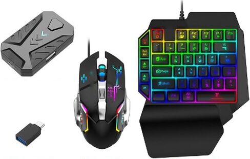 Zunate Half Hand Gaming Keyboard و Mouse Mouse Combo ، 3 in 1 Game Combo Pack ، لوحة مفاتيح ألعاب Half Hand مع وحدة تحكم Gamepad Mobile ، محول الماوس للكمبيوتر الشخصي in Saudi Arabia