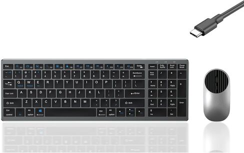 Wireless Bluetooth Rechargeable Keyboard and Mouse Combo. Rechargeable Dual-Mode (Bluetooth 5.0 and 3.0 +2.4G) Multi-Device Silent Mouse for Windows, iPad, Tablet, MacOS,iOS,Android (Grayish Black) in Saudi Arabia