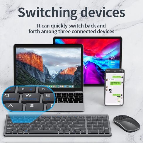 Wireless Bluetooth Rechargeable Keyboard and Mouse Combo. Rechargeable Dual-Mode (Bluetooth 5.0 and 3.0 +2.4G) Multi-Device Silent Mouse for Windows, iPad, Tablet, MacOS,iOS,Android (Grayish Black) in Saudi Arabia
