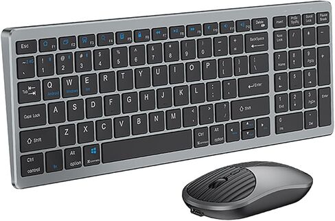 Wireless Bluetooth Rechargeable Keyboard and Mouse Combo. Rechargeable Dual-Mode (Bluetooth 5.0 and 3.0 +2.4G) Multi-Device Silent Mouse for Windows, iPad, Tablet, MacOS,iOS,Android (Grayish Black) in Saudi Arabia