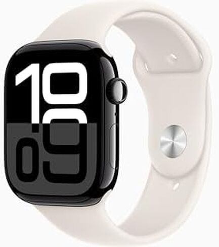 Apple Watch Series 10 [GPS + Cellular, 42mm] - Jet Black Aluminum Case with Starlight Sport Band, M/L (Renewed Premium) in Saudi Arabia