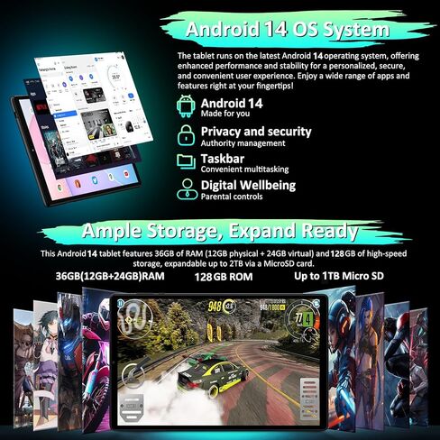 2025 أحدث قرص Android 14 ، جهاز لوحي 10 بوصة مع ذاكرة RAM تبلغ مساحتها 24 جيجا بايت 128 جيجا بايت توسيع 1 تيرابايت ، بطارية 8000 مللي أمبير في الساعة ، شاشة LCD FHD ، ودعم 5G WIFI/BT5.0/GPS ، 2 في 1 Android Tablet مع لوحة مفاتيح رمادية in Kuwait