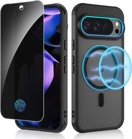 Ruky for Google Pixel-10-Pro-XL-Case Compatible with MagSafe, [with Privacy Screen Protector] Translucent Shockproof Slim Protective Phone Case for Google Pixel 10 Pro XL 6.8 inch, Black in Kuwait