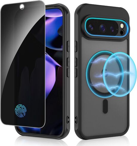 Ruky for Google Pixel-10-Pro-XL-Case Compatible with MagSafe, [with Privacy Screen Protector] Translucent Shockproof Slim Protective Phone Case for Google Pixel 10 Pro XL 6.8 inch, Black in Kuwait
